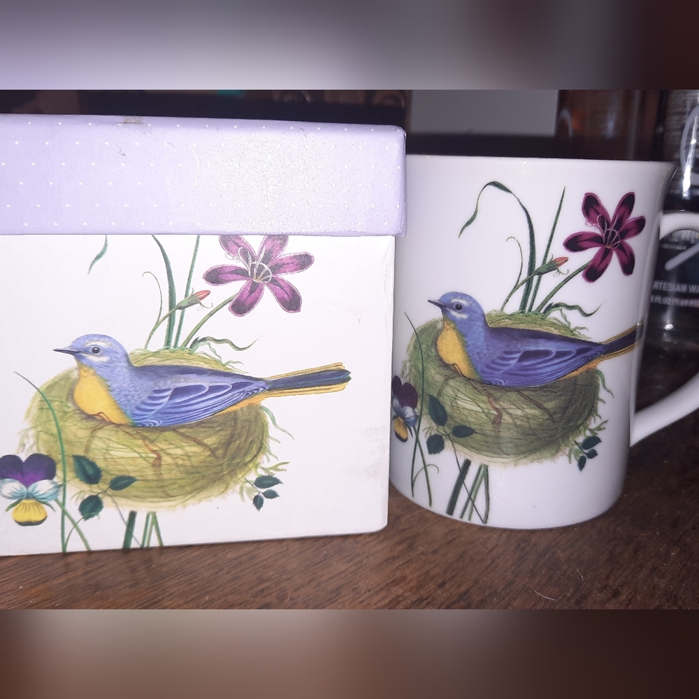 FRINGE MUG Yellow blue Bird Northern  Parula Warbler NEW W/ BOX